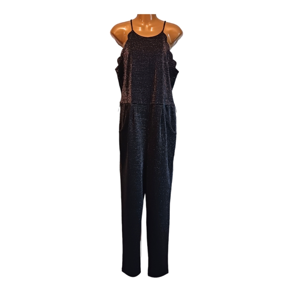Black Sparkly Jumpsuit Pockets Size 13